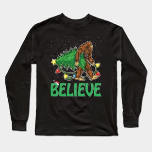 Believe Bigfoot Christmas Gifts For Men Boys Girls Funny Christmas T-Shirt Long Sleeve T-Shirt